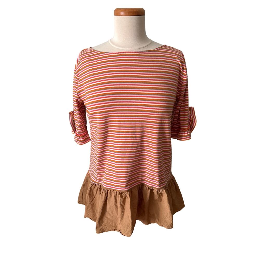 Maeve by Anthropologie Women's Small Colorful Striped Ruffled Peplum Tunic Tops